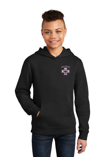 Sudadera con capucha juvenil de polar para concientización sobre el cáncer de mama del Departamento de Bomberos de Walpole (DT6100Y)