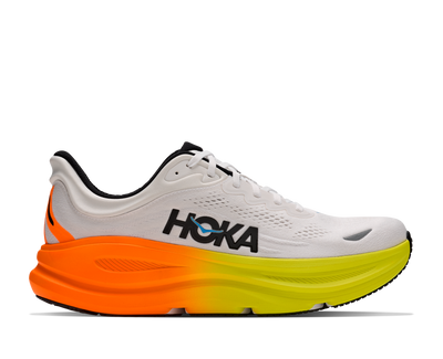 HOKA Men's Bondi 9 - WHITE / NEON TANGERINE (Wide)