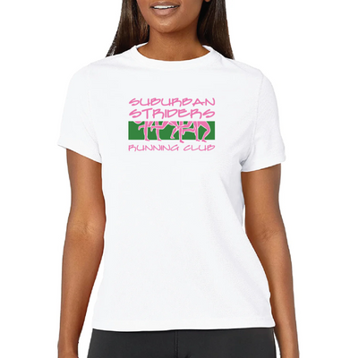 Suburban Striders - Camiseta de manga corta ASICS Ready Set para mujer, blanca (2012b469) (S033)