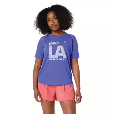 Maratón de Los Ángeles ASICS 2026 - Camiseta de manga corta ASICS para mujer en color cobalto (2012D371) (LA26-15)