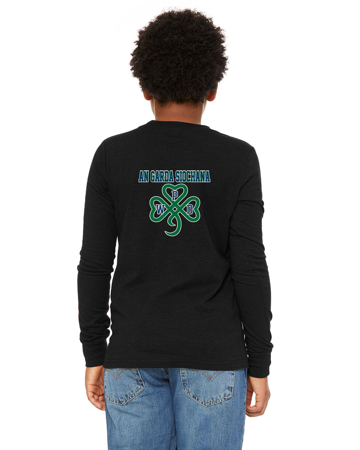 Walpole PD St. Patrick's Day 2024 LC Badge - Bella + Canvas Youth Heather Jersey Long-Sleeve T-Shirt - 3501Y