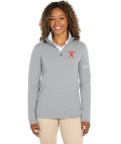 East Longmeadow Track & Field - Chaqueta elástica con cremallera de un cuarto para mujer, estilo ecológico jaspeado (5468)