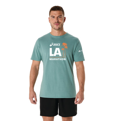 Maratón de Los Ángeles ASICS 2026 - Camiseta de manga corta ASICS para hombre color celadón (2011D028) (LA26-06)