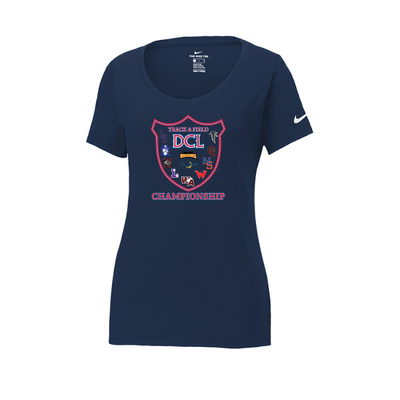 Campeonato de pista y campo de la Dual County League: camiseta de cuello redondo de algodón y poliéster Nike Dri FIT para damas (NKBQ5234)