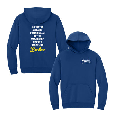 Boston 26.2 - Heavyweight Deep Royal Fleece Hoodie (DT6150) (HBM26-11 LC, HBM26-12 back)