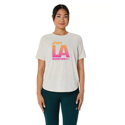 Maratón de Los Ángeles ASICS 2026 - Camiseta de manga corta ASICS para mujer - Abedul (2012C969) (LA26-13, LA26-14)