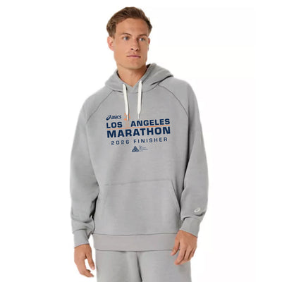 ASICS Los Angeles Marathon 2026 FINISHER - Sudadera con capucha unisex de forro polar, estilo relajado, gris jaspeado (2031F470) (LA26-28)