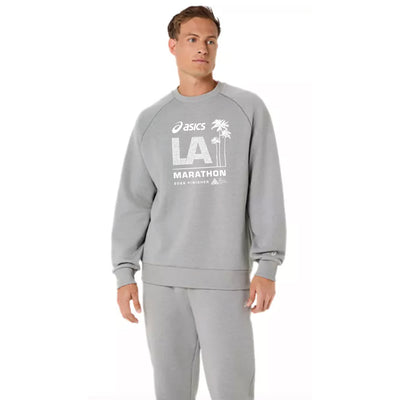 ASICS Los Angeles Marathon 2026 FINISHER - Sudadera unisex de cuello redondo de polar ASICS gris jaspeado (2031F469) (LA26-31)