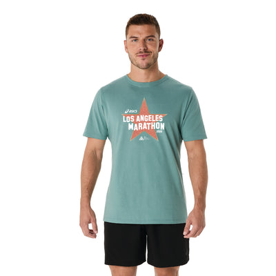 Maratón de Los Ángeles ASICS 2026 - Camiseta de manga corta ASICS para hombre color celadón (2011D028) (LA26-23)