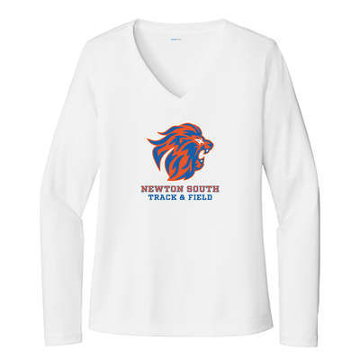 Newton South Track and Field - Camiseta deportiva de manga larga con cuello en V para mujer (LST353LS)