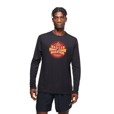 Maratón de Madison 2025 - Camiseta de manga larga ASICS Ready Set para hombre, color negro (2011b459) (MM-08)