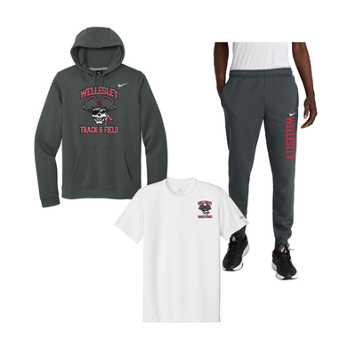 Wellesley Track & Field- Men's Team Kit - White Nike T-Shirt (CJ1611/Anthracite, NKHM8045/Anthracite, NKDX8730/White)