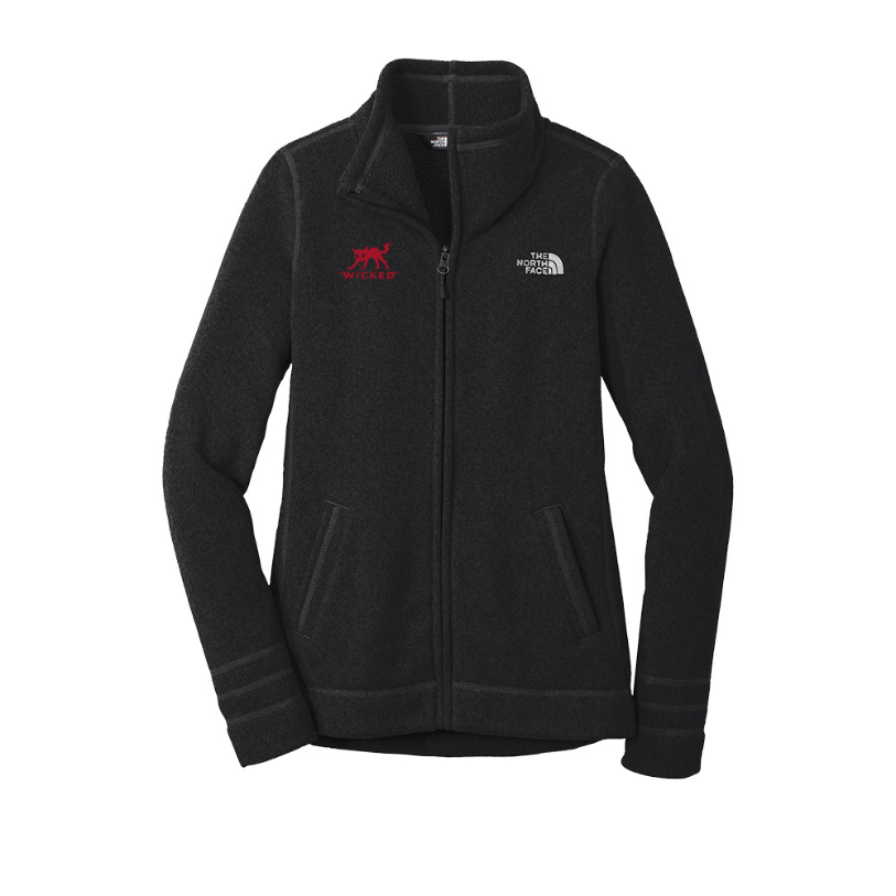 WRC North Face Women s Sweater Fleece Jacket NF0A3LH8 Medium Black Heather w Left Chest Red Cat W008