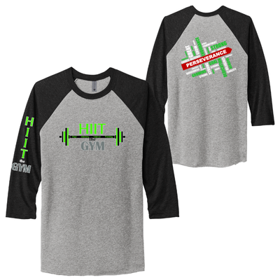 HIIT The Gym - Camiseta unisex de manga 3/4 raglán de mezcla triple Next Level Apparel® (NL6051)