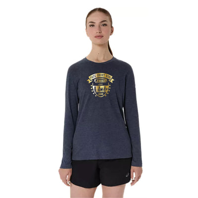 Camiseta de manga larga triblend ASICS PR para mujer, color peacoat heather (2012D305) (PS-02)