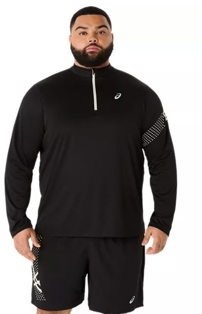 ASICS Icon - Camiseta de manga larga con media cremallera para hombre, color negro (2011D459)