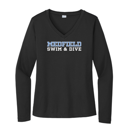 Medfield Swim & Dive - Women's Long Sleeve Performance V-Neck Tee (LST353LS)