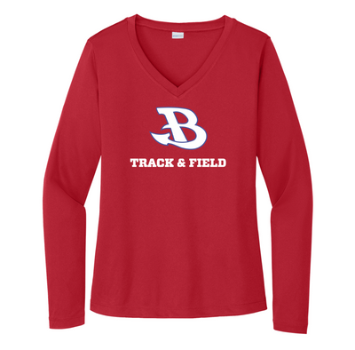 Burlington Track & Field - Camiseta deportiva de manga larga con cuello en V para mujer (LST353LS)