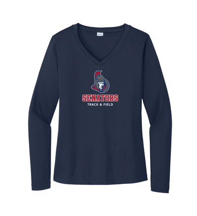 Mahar Track & Field - Camiseta deportiva de manga larga con cuello en V para mujer (LST353LS)