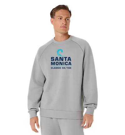Sudadera unisex de forro polar ASICS con cuello redondo, gris jaspeado (2031F469)