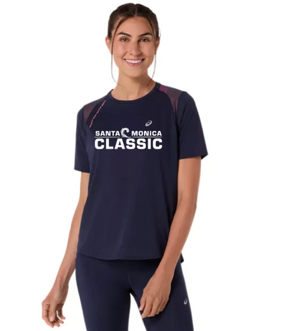 Camiseta ASICS de manga corta de carretera para mujer, color medianoche (2012D371)