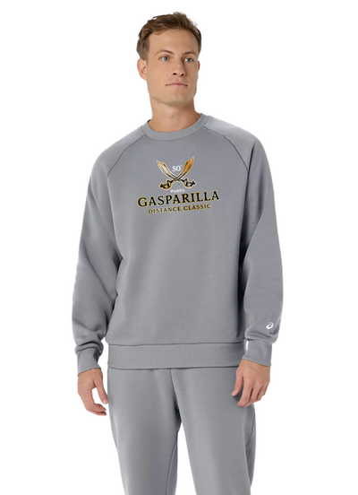 Sudadera unisex de forro polar ASICS con cuello redondo, gris jaspeado (2031F469)