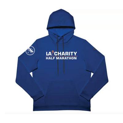 Media Maratón Benéfica del Equipo TMF/Los Ángeles - Sudadera con capucha unisex ASICS French Terry color azul (2031A617-044) (LA26-21, manga TMF-06)