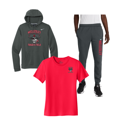 Wellesley Track & Field- Women's Team Kit - Red Nike T-Shirt (CJ1611/Anthracite, NKHM8045/Anthracite, NKDX8734/Red)
