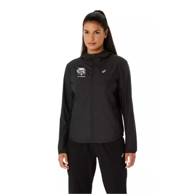 Chaqueta ASICS para mujer, color negro, con capucha Night Terrors Run Crew (2012D148) (NTRC-02)
