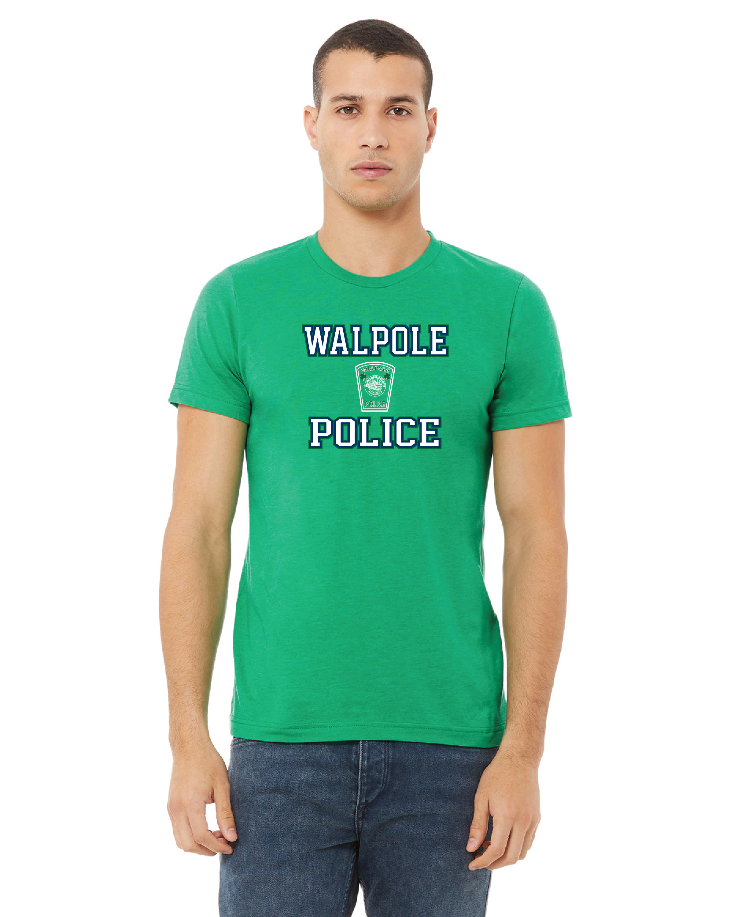 Walpole PD St. Patrick's Day 2024 LC Badge- Bella + Canvas Unisex Heather CVC T-Shirt (3001CVC)