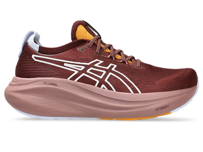Womens Asics Gel-Nimbus 27 TR - NATURE BATHING/DARK RED PLANET