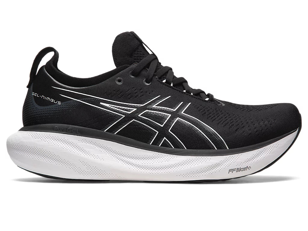 Asics Gel Nimbus 25 para hombre color negro y plata pura 1011B547 00 The Run House