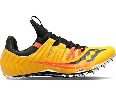 Zapatillas de atletismo con clavos Showdown 5 de Saucony para mujer, color dorado vizi y rojo vizi (S19072-16)