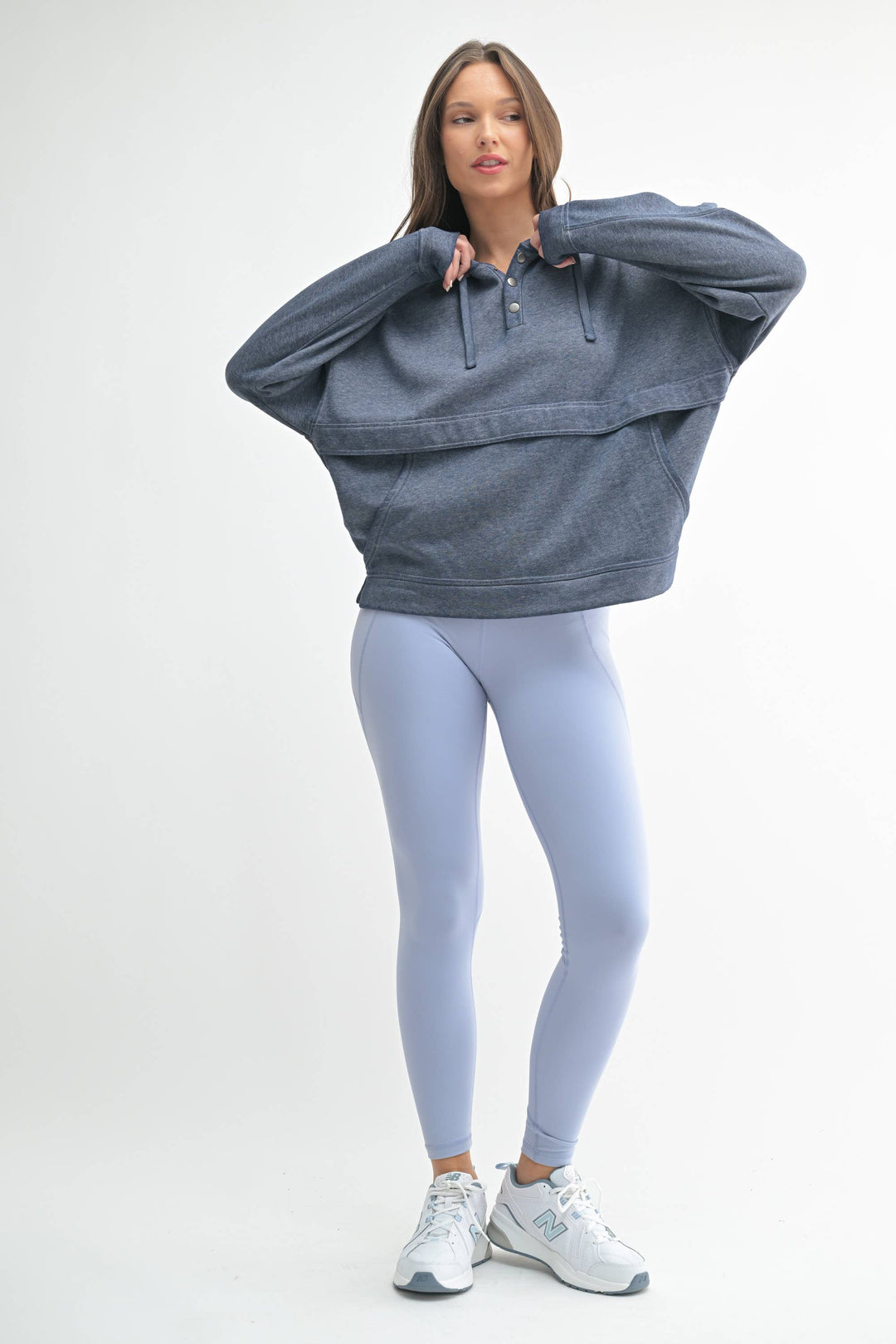 Mono B Drift Burnout Fleece Snap Hoodie - Deep Ocean - WOMEN