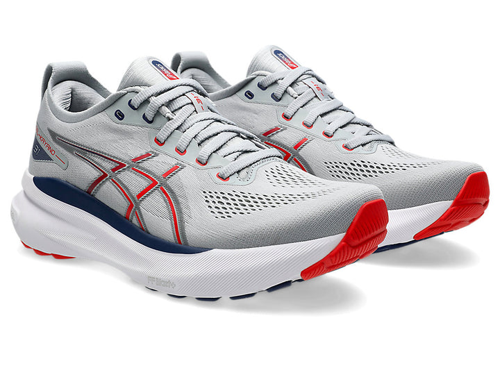 Asics Gel Kayano 31 para hombre: gris piedemonte/rojo fuego (1011B867-021)