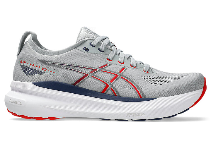 Asics Gel Kayano 31 para hombre: gris piedemonte/rojo fuego (1011B867-021)