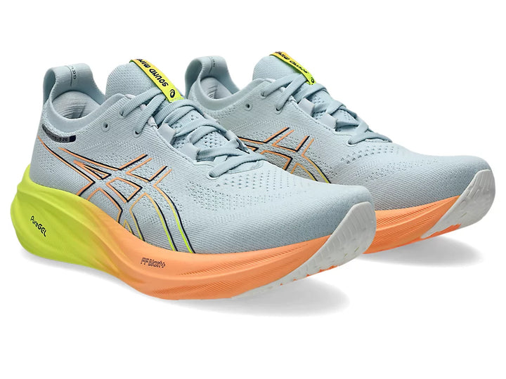 Asics Gel Nimbus 26 Paris para hombre: gris frío/amarillo de seguridad (1011B928-750)