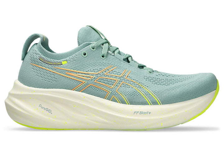 Asics Gel Nimbus 26 para mujer - Celadón claro/Amarillo de seguridad (1012B601-301) 