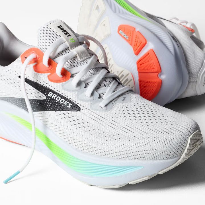 Brooks Ghost 17 (Ancho) para hombre - Blanco/Rosa arcilla/Gecko