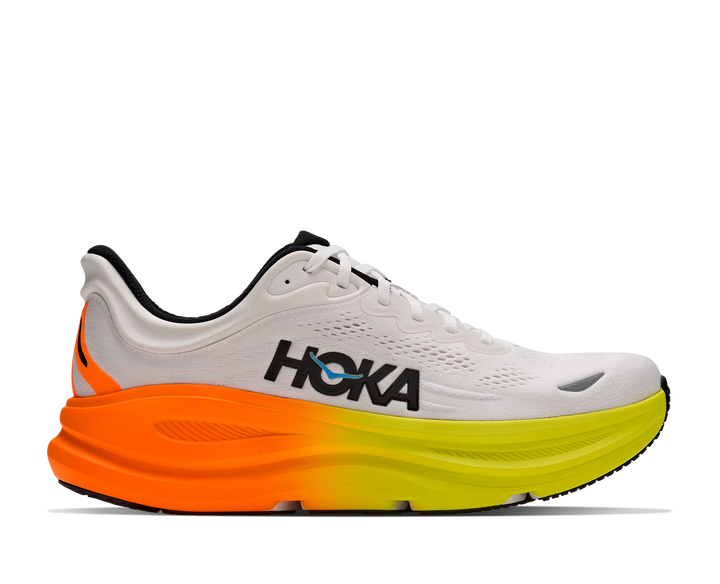 HOKA Men's Bondi 9 - WHITE / NEON TANGERINE