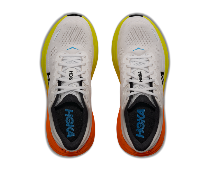 HOKA Men's Bondi 9 - WHITE / NEON TANGERINE