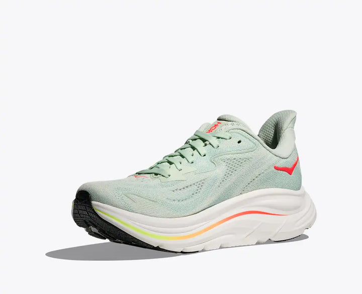 HOKA Women's Clifton 10 - SEA GLASS / NEON FLAME (Wide)