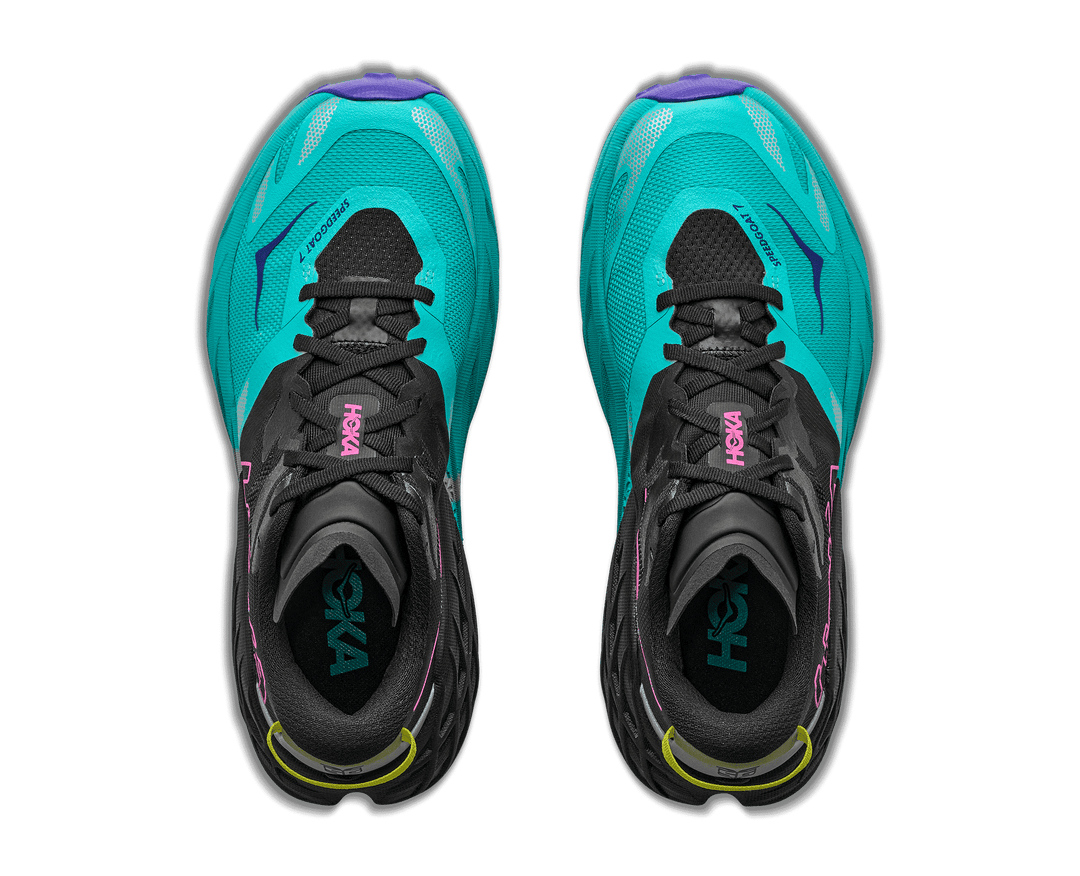 HOKA Women's Speedgoat 7 - BLACK / ELECTRIC AQUA