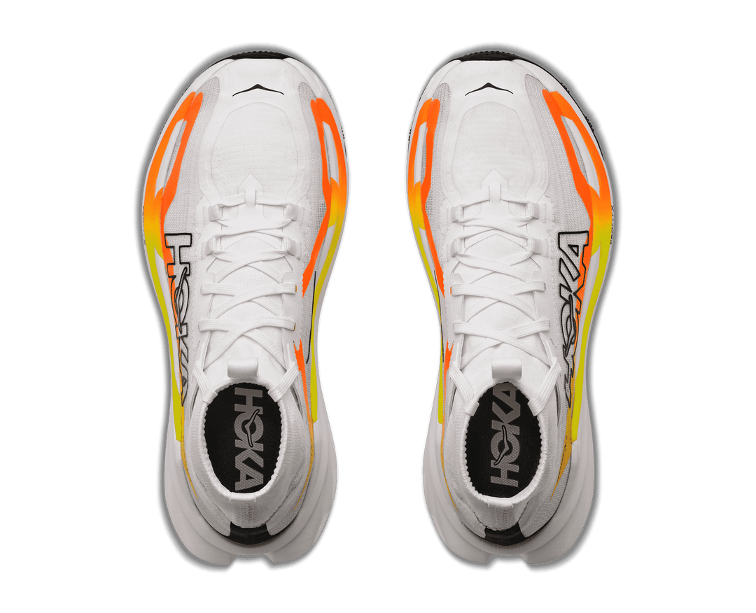 HOKA Women's Tecton X 4 - FROST / NEON TANGERINE