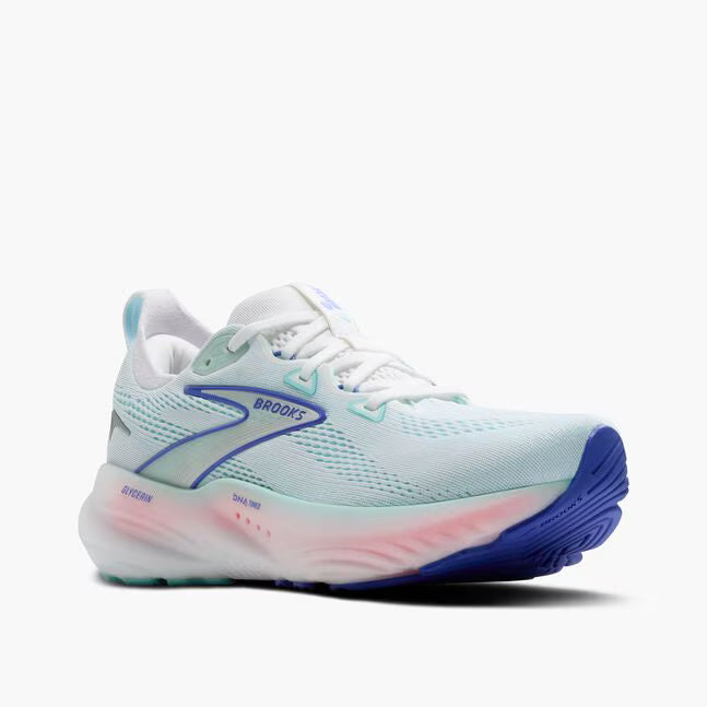 Brooks Glycerin GTS 22 (Ancho) para mujer - Blanco/Carcasa Limpet/Azul Amparo
