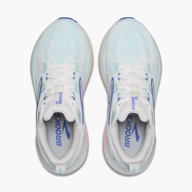 Brooks Glycerin GTS 22 (Ancho) para mujer - Blanco/Carcasa Limpet/Azul Amparo