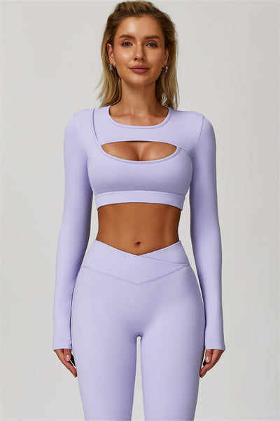 The Lavish Long Sleeve Cut-out Crop Top Flared Leggings 2-Piece Set