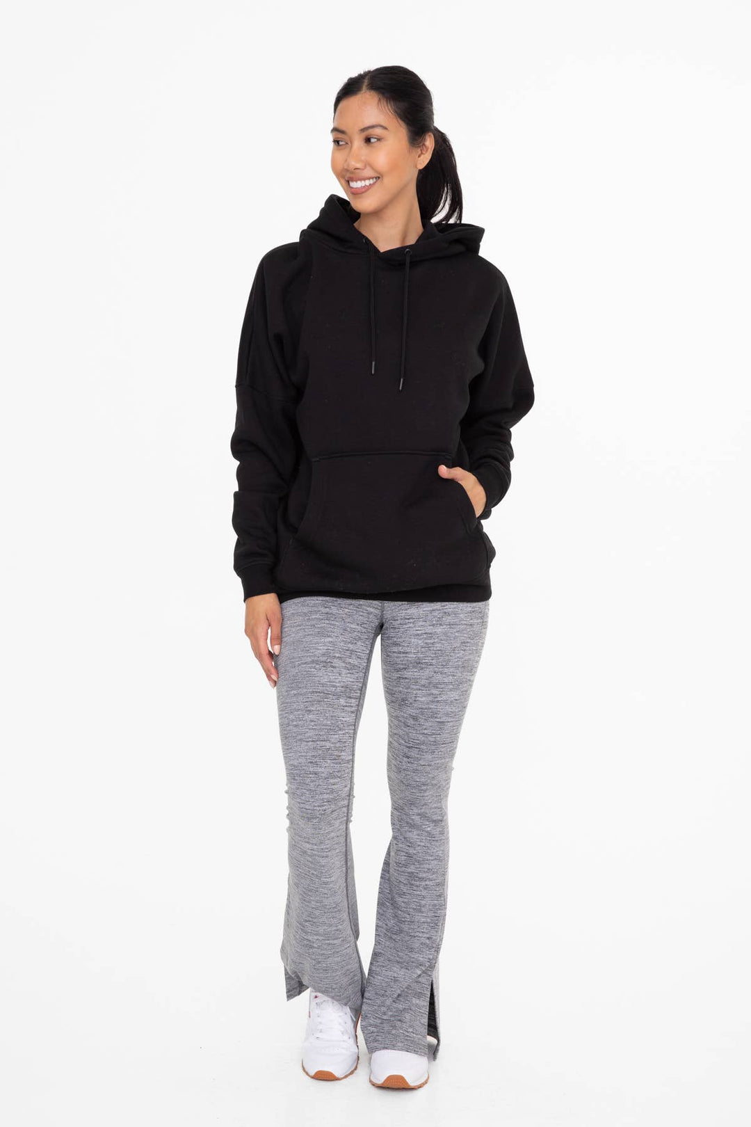 Mono B - Longline Slim Fit Fleece Hoodie Women's - PEARL IVORY