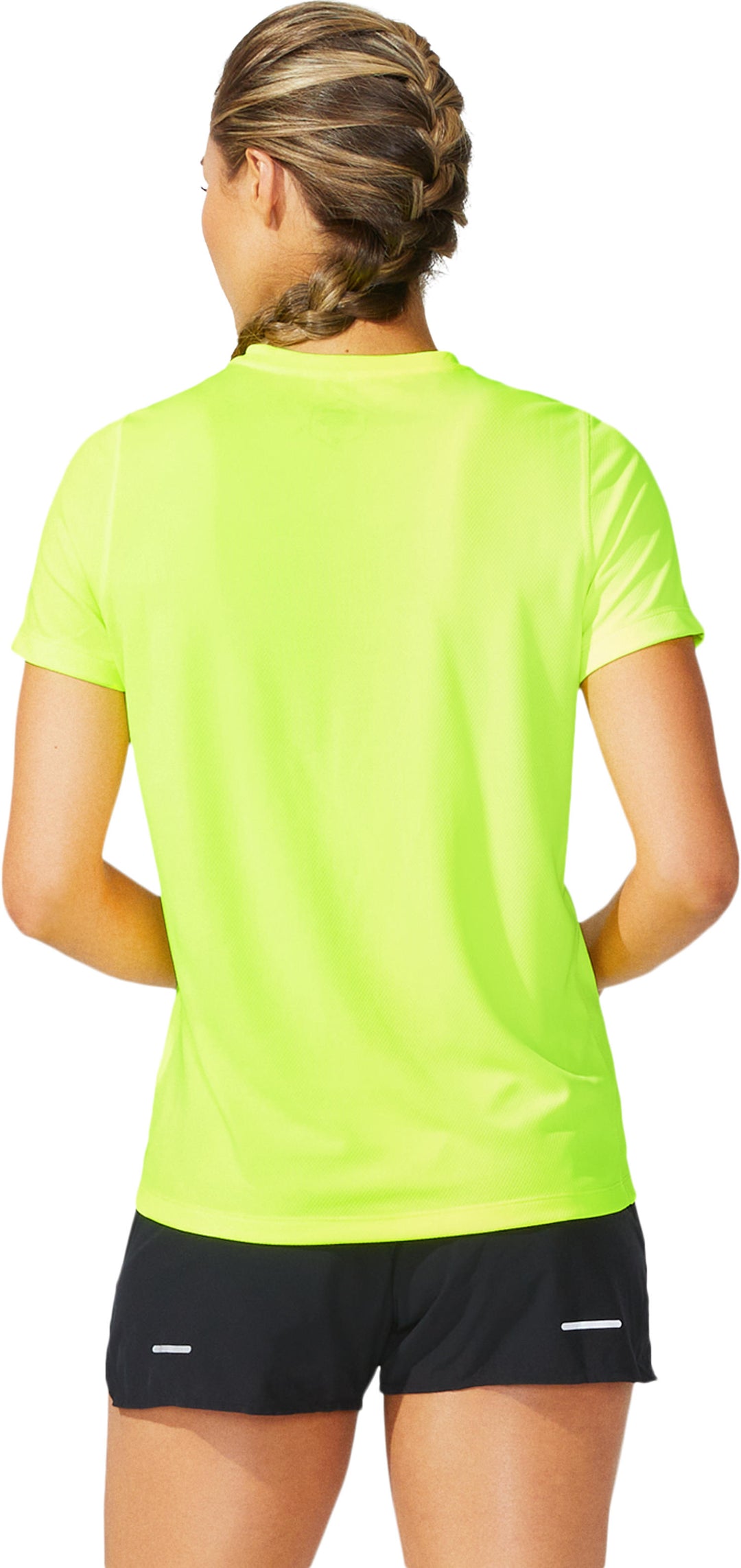 Camiseta de manga corta ASICS Ready Set para mujer, color amarillo seguridad (2012b469)