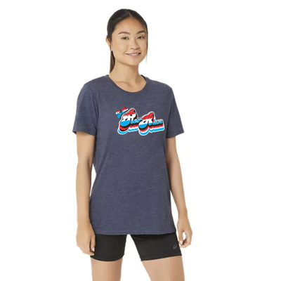St Pete Pier Run - Camiseta de manga corta ASICS Tri-Blend para mujer, color azul marino jaspeado (2012D012) (S025)